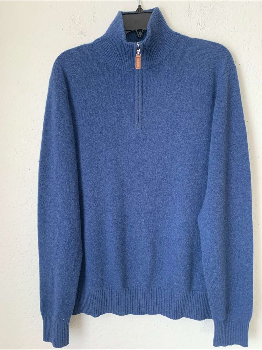 Alan Flusser Men's Cashmere Half-Zip Mock Neck Dark Blue Sweater Size M